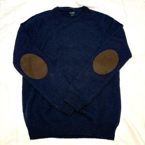 J. Crew Navy Sweater with Brown Elbow Patches